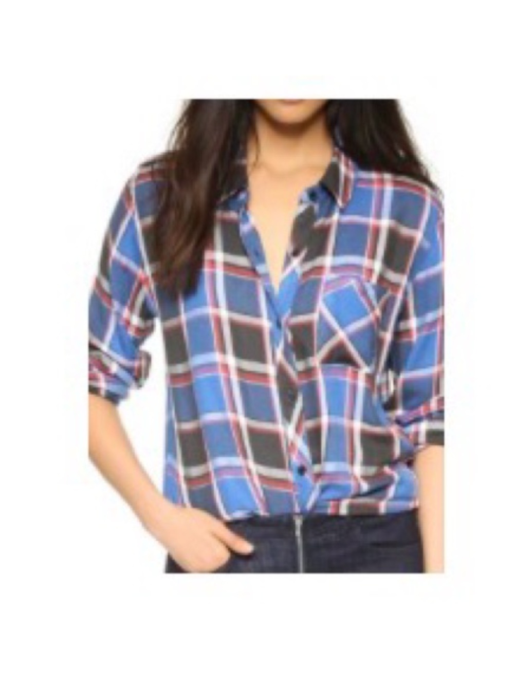 Rails blue Plaid Button-Down Shirt with red, white and black Stripes